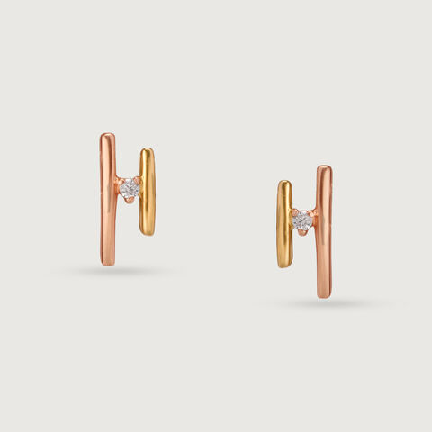 Divine Duo 14KT Yellow & Rose Gold Diamond Stud Earrings