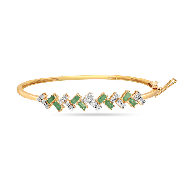 14 Kt Yellow Fold Radiant Splendour Emerald Bangle,,hi-res view 2