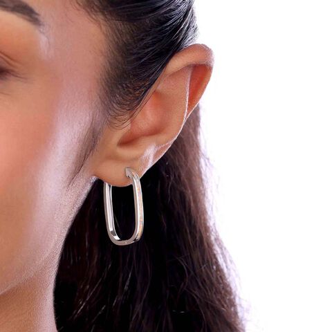 Sleek Luminous Opal Silver Hoop Earrings
