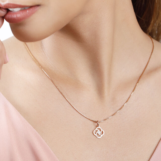 14KT White and Rose Gold Adorable Floral Diamond Pendant,,hi-res image number null