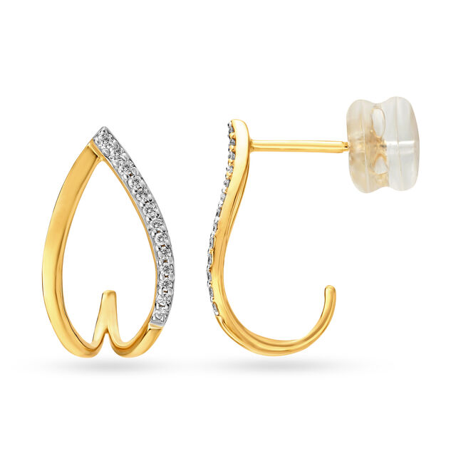 14KT Yellow Gold Diamond Hoop Earrings,,hi-res view 2