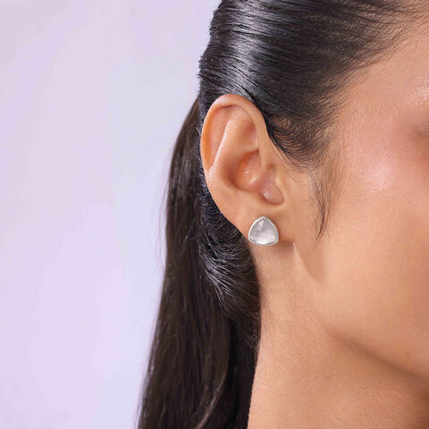 Luminous Facet Quartz Silver Stud Earrings