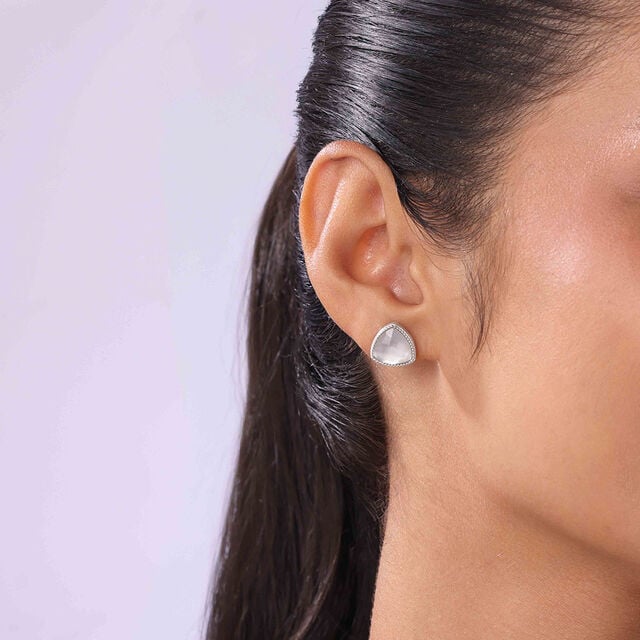Luminous Facet Quartz Silver Stud Earrings,,hi-res image number null