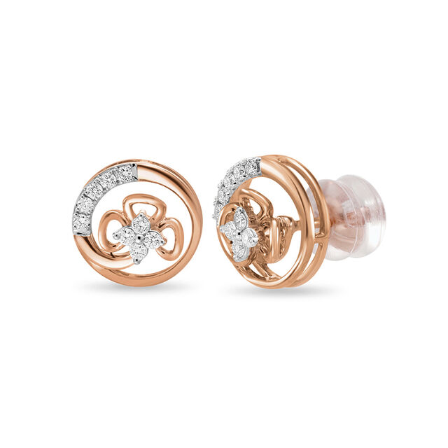 14kt Rose Gold Floral Diamond Stud Earrings,,hi-res image number null