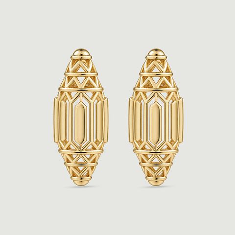 Intricate Architectural Gold Stud Earrings