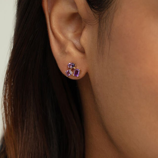 Violet Symphony Amethyst & Gold Stud Earrings,,hi-res image number null