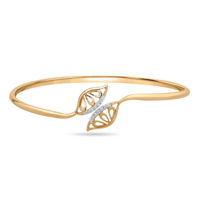 14 KT Yellow Gold Charming Leafy Diamond Bangle,,hi-res view 2