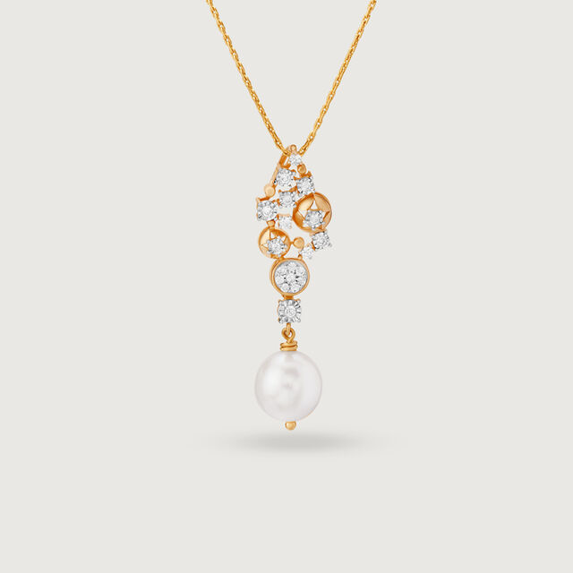 Starlit Glistening 14KT Diamond and Pearl Pendant,,hi-res image number null