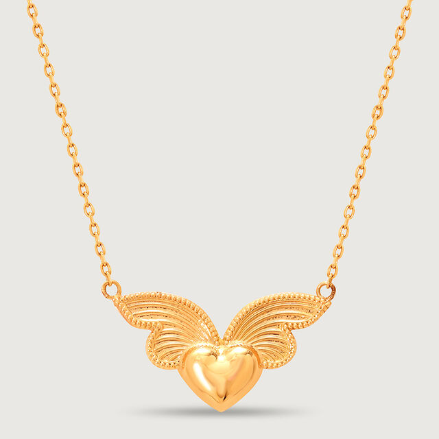 Winged Heart 14kt Gold Pendant with Chain for Her,,hi-res image number null