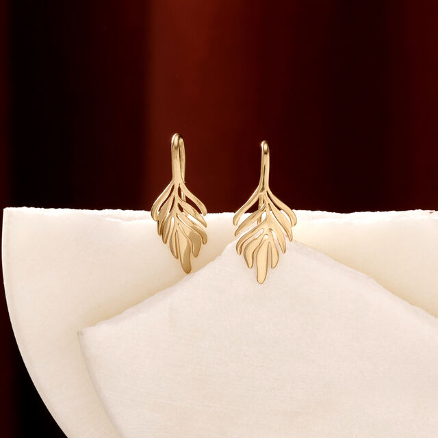 Flowing Leaf Gold Hoop Earrings,,hi-res image number null
