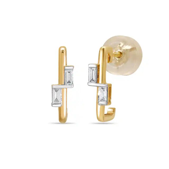 14KT Yellow Gold Minimal Chic Enchanted Diamond Hoop Earrings,,hi-res view 2