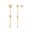 14KT Yellow Gold Diamond Drop Earrings With Floral Design,,hi-res view 2