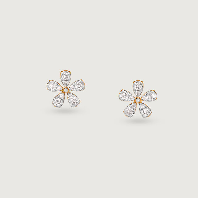 Floral Radiance Diamond & Gold Stud Earrings,,hi-res image number null