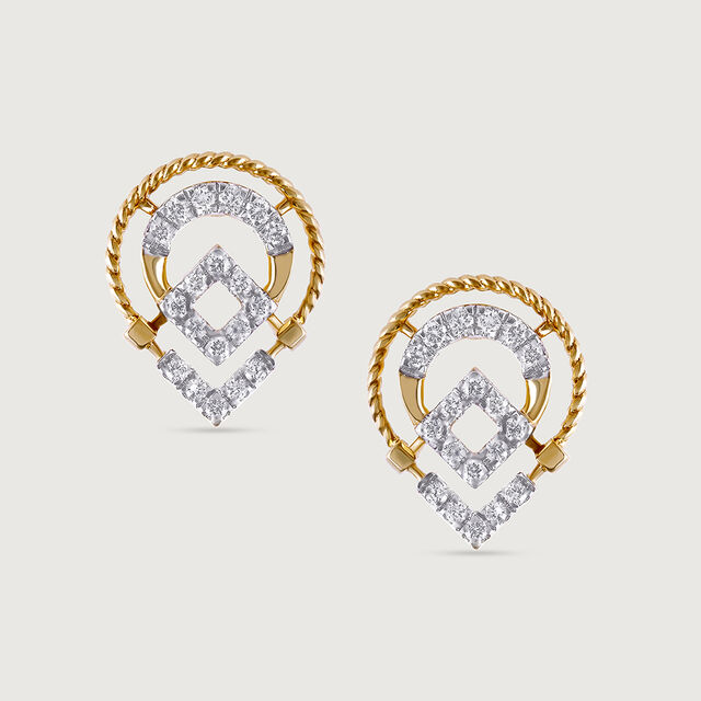 Twisted Elegance Gold & Diamond Stud Earrings,,hi-res image number null