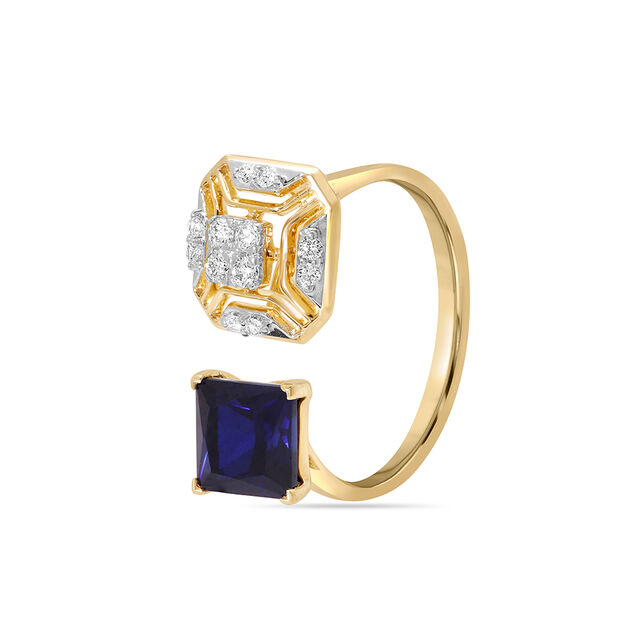 14KT Yellow Gold Azure Brilliance Blue Synthetic Finger Ring,,hi-res view 3