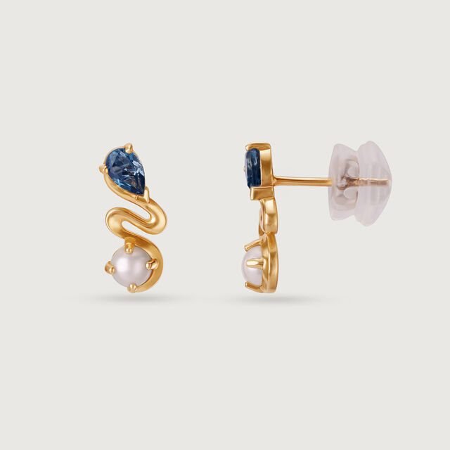 Aqua Shine Pearl & Gold Stud Earrings,,hi-res image number null