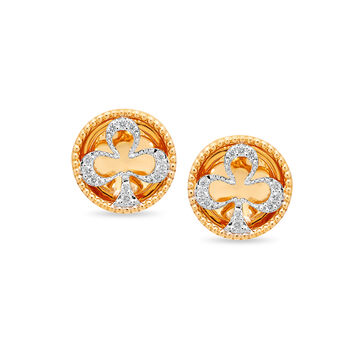 14 KT Yellow Gold Clubs Diamond Stud Earrings