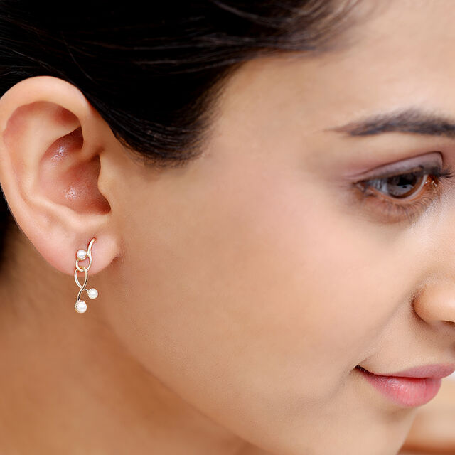 14KT Yellow Gold Elegant Swirls Pearl Drop Earrings,,hi-res image number null