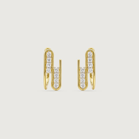 Sleek Parallel Diamond Hoop Earrings