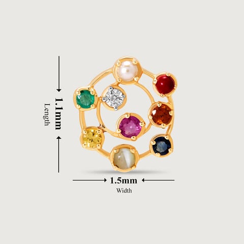 Navratna Nouveau 14KT Stud Earrings