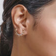 14 KT Yellow Gold Moon Flower Diamond Hoop Earrings,,hi-res view 3