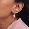 Sculpted Loop Silver Hoop Earrings,,hi-res view 2