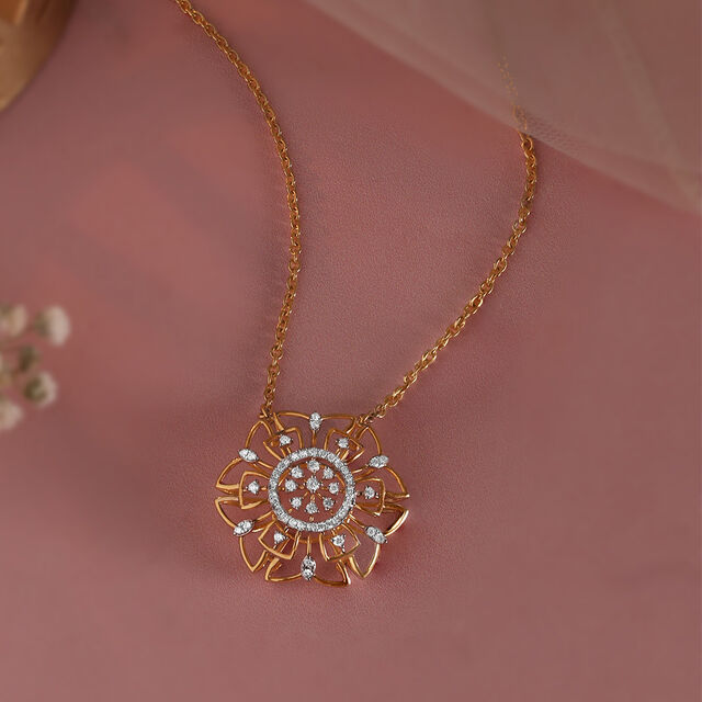Ornate Bloom Gold & Diamond Necklace,,hi-res image number null