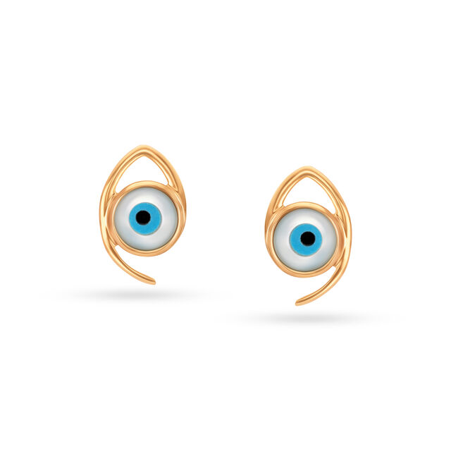 14KT Yellow Gold Blue Evil Eye Stud Earrings,,hi-res image number null