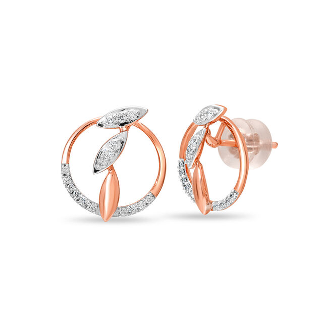 14Kt Rose Gold Glitzy Round Diamond Stud Earring,,hi-res view 3