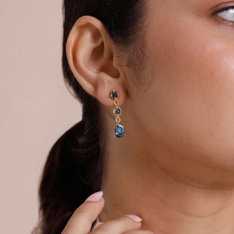Shiny Blue Topaz Gold Drop Earrings