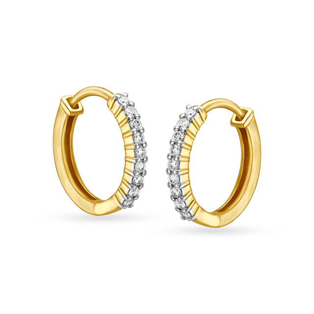 14KT Yellow Gold Diamond Hoop Earrings,,hi-res view 3
