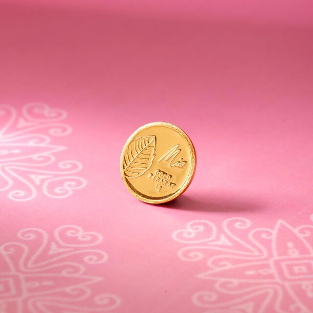 1 GM 24 Karat Tulsi Leaf Gold Coin,,hi-res image number null