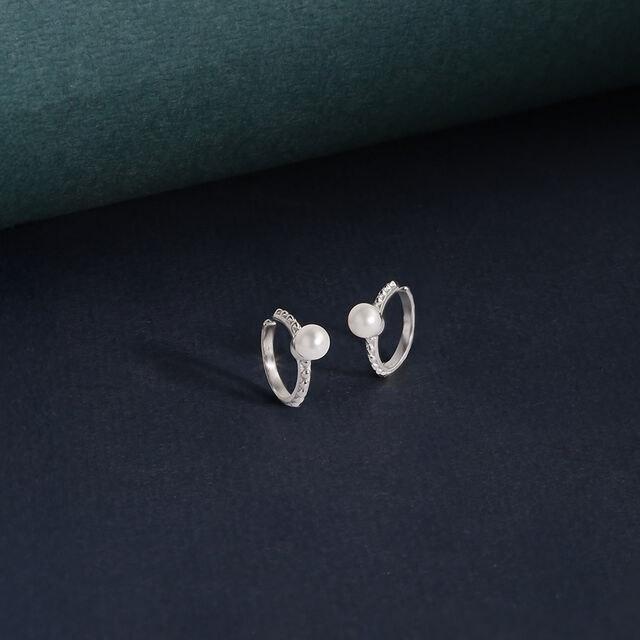 Scallop Glow Silver Hoop Earrings,,hi-res image number null