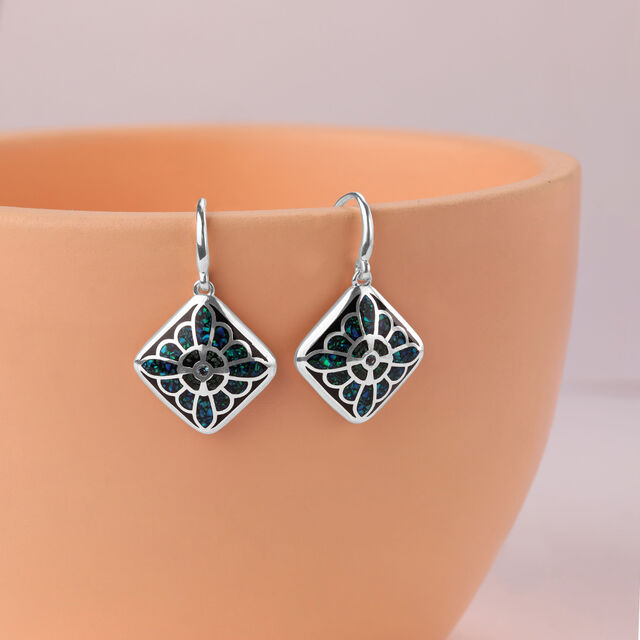 Mystic Mosaic Silver Hoop Earrings,,hi-res image number null