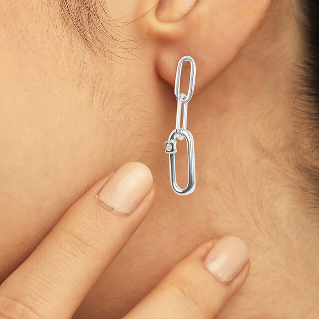 Linked Elegance Silver Drop Earrings,,hi-res image number null