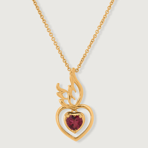 Winged Heart 14KT Gold Pink Garnet Pendant