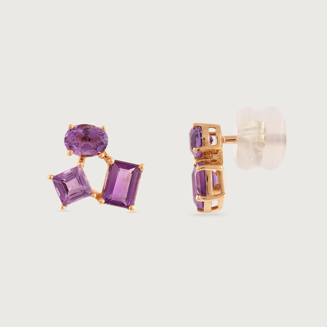 Violet Symphony Amethyst & Gold Stud Earrings,,hi-res image number null