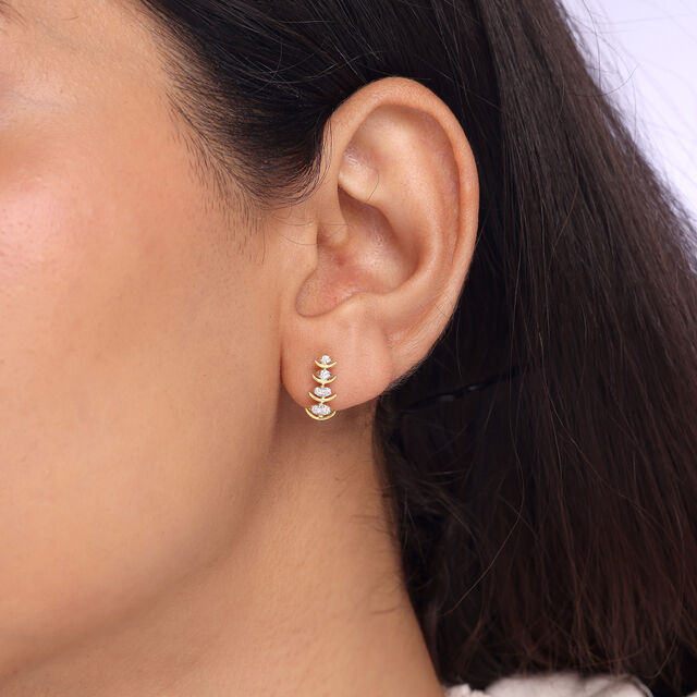 Sparkling Ladder Gold & Diamond Stud Earrings,,hi-res image number null