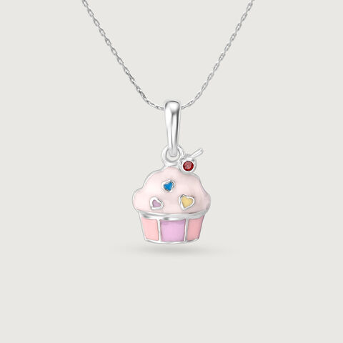 Playful Cupcake Silver Pendant