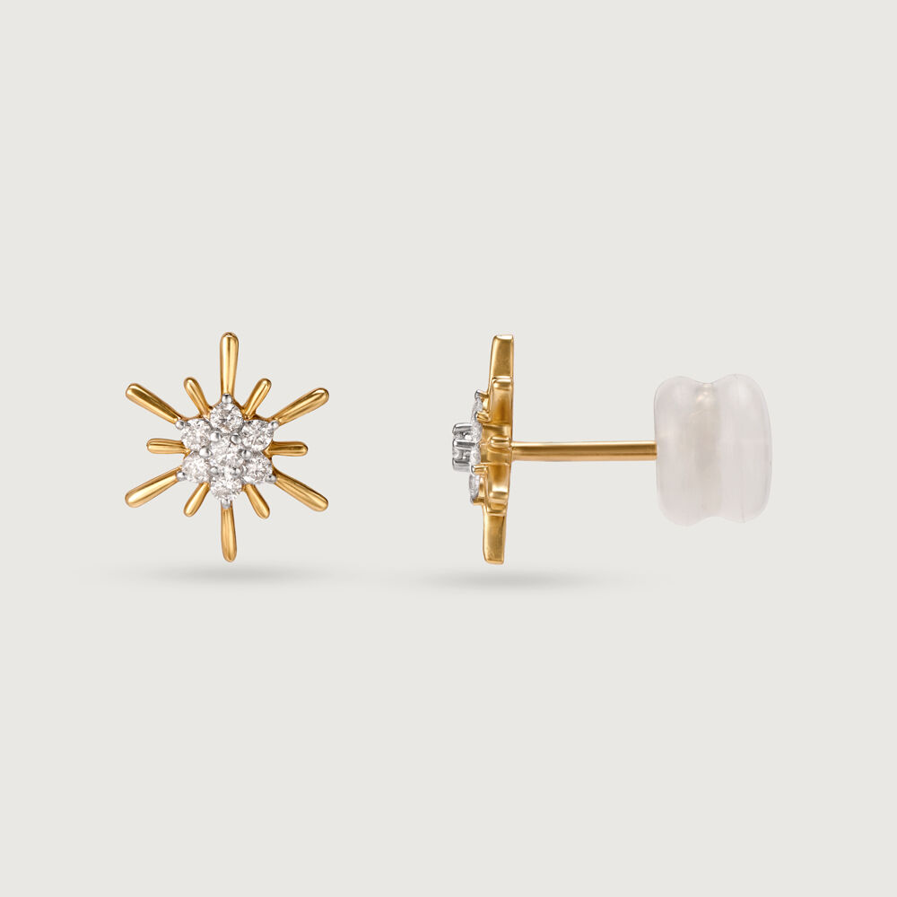 Numbering ♥ #7205_(10K Gold) Mini Star Stud Earrings Solid 10K Gold 12.4mm Star Shaped Round Diamond Stud