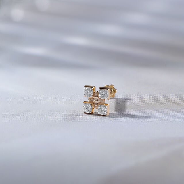 Squared Sparkle Gold and Diamond Nose Pin,,hi-res image number null