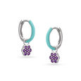 925 Silver Vibrant Floral Hoop Earrings with Amethysts,,hi-res view 1