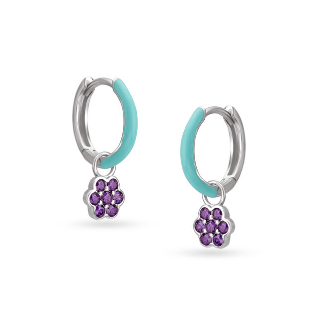 925 Silver Vibrant Floral Hoop Earrings with Amethysts,,hi-res view 1