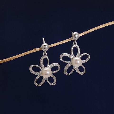 Pearl Bloom Silver Drop Earrings