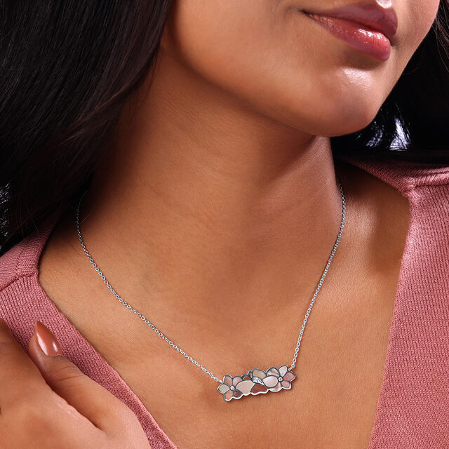 Mother of Pearl Blossom Silver Necklace,,hi-res image number null