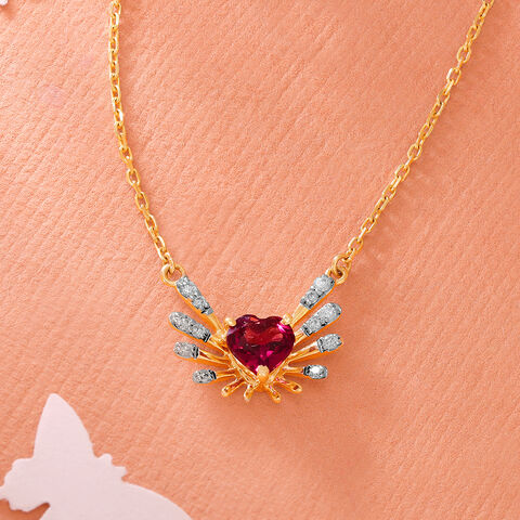 Heart & Wings 14KT Gold, Diamond & Pink Garnet Necklace