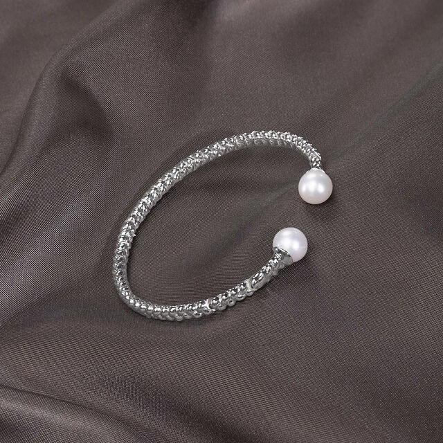 Chic Braided Pearl Silver Bangle,,hi-res image number null