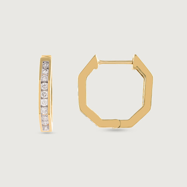 Sleek Luxe Gold & Diamond Hoop Earrings,,hi-res image number null