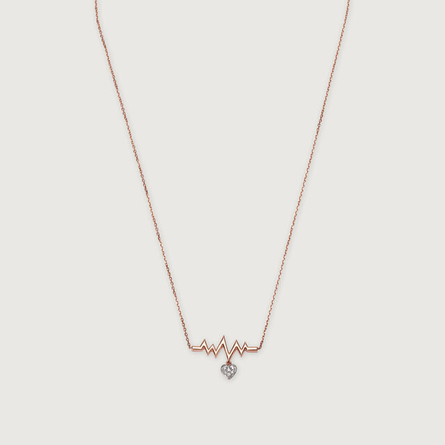 14KT Rose Gold Heartbeat Diamond Pendant With Chain,,hi-res image number null