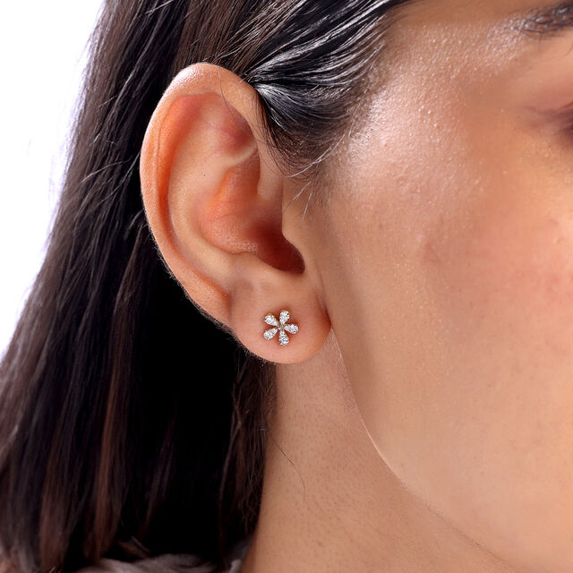 Floral Radiance Diamond & Gold Stud Earrings,,hi-res image number null